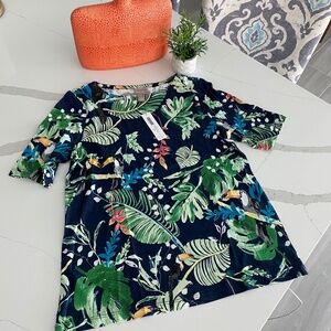 NWT Chicos Cotton Modal Navy Print Elbow Sleeve Tee Sz M